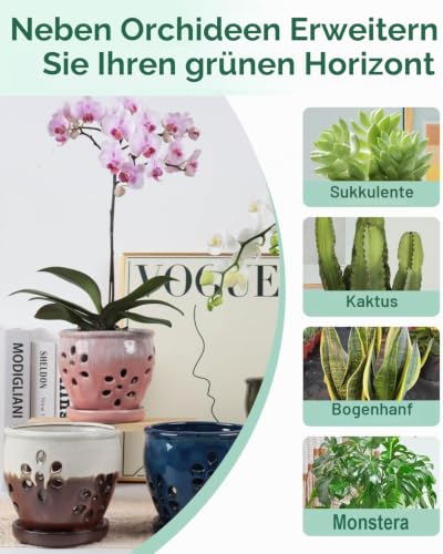 13 CM Keramik-Orchideentöpfe mit Löchern und Untersetzern - 1 Stück kleiner Sukkulententopf zum Umtopfen… – Ansicht 6