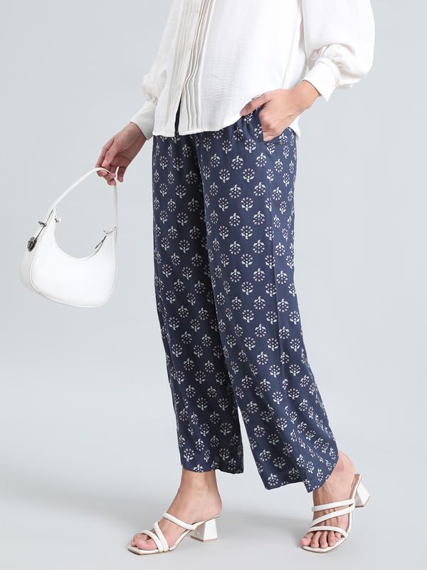 Image of GO COLORS Soft Viscose Printed Palazzo Full Length for Women| Breathable, Mid Rise
