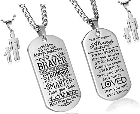 CaleesLLC Pack of 2 To My Son To My Daughter Always Remember You Are Braver Than You Believe Quotes Dog Tags Pendant Necklace Love Gift
