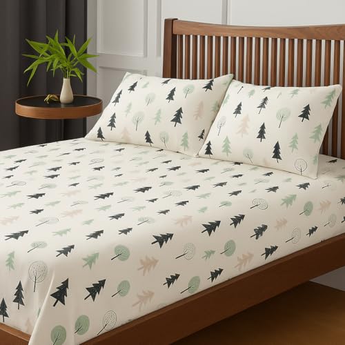 Image of Cottington Lane Winter Forest Printed Double Bed Bedsheet Set - Soft & Wrinkle-Free Microfiber - Includes 2 Pillow Covers - Forest Theme Bedsheet for Home & Gifting (90 x 100 Inches)