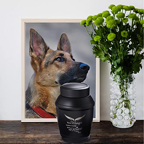 LINES ARTE 14 cm mittelgroße Urnen für menschliche Asche, Erwachsene und Männer, Schwarze Urnen für Erwachsene Asche, Engelsflügel, dekorative Urnen