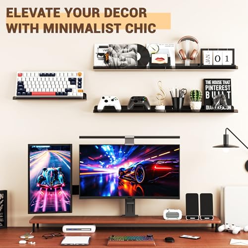 Image of Qukaka Floating Shelves for Wall Decor, 15 inch Wall Shelves for Bedroom, Living Room, Kitchen, Bathroom Decor, Nail Polish /Book /Decoration /Makeup /Perfume Organizer Floating Shelf-3Pack Clear Black