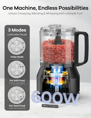 Ganiza 4-in-1 Food Processor with 2x4-Cup Bowls, Slice, Shred, Mince, Whisk - Image 6