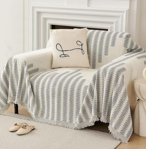 Image of The Furnishing Tree Reversible Double Sided Chenille Sofa Cover, Anti-Slip Couch Cover, Comfy Sofa Towel for All Seasons, 1 Seater, Grey