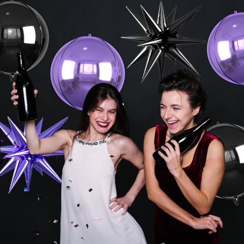 Image of 6pcs 22 inch Black Purple Star Balloons and 4D Large Foil Balloons, Black Foil Star Balloon Purple 4D Aluminum Balloon For Birthday Baby Shower Halloween Theme Party Wedding Graduation Decorations