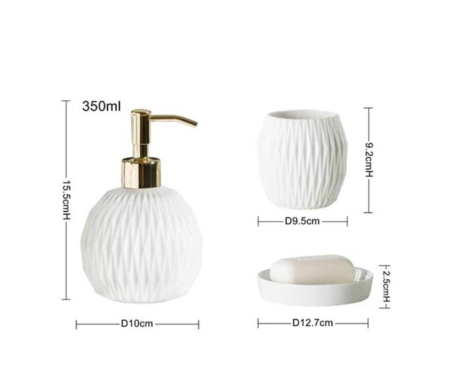Set di accessori per il bagno Ceramica Include dispenser di sapone da 350 ml/11,8 oz, moderno piatto decorativo banco Arredamento per gli affittuari(White,3)