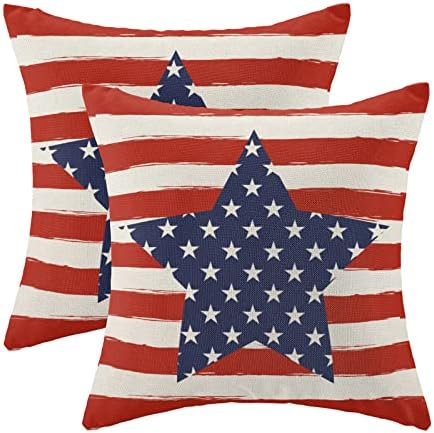 4th of July Pillow Covers 16x16 Inch Set of 2 Memorial Day Indepe...
