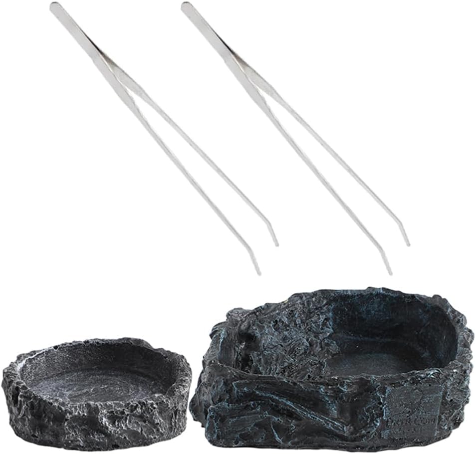 Alipis 1set Reptile Feeding Bowl of Bearded Dragon Food Dish Water Bowl with Tweezers for Lizard Snake Crab Other Reptiles Easy to Clean Design
