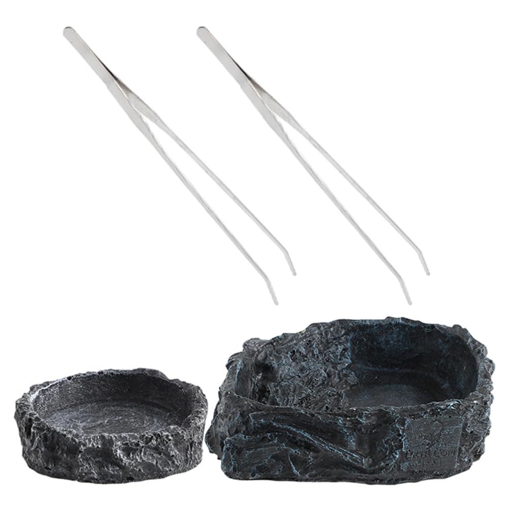 Alipis 1 Set Cuenco de Alimentación para Reptiles con Pinzas, Bandeja de Agua y Comida para Tortugas, Reptiles y Cangrejos Ermitaños