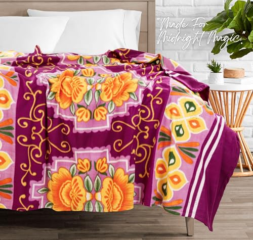 Image of VAS COLLECTIONS 300 TC All Season Solid /Plain /Printed Lightweight Polar Fleece Double Bed Blanket (230 x 230 cm, Purple, Pink & Green)