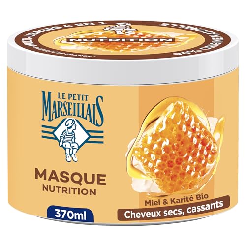 Le Petit Marseillais – Masque 4 en 1 Nutrition Miel de Provence et Karité Bio (Pot de 370 Ml) – Masque Capillaire pour Cheveux Secs et Cassants – Soin Cheveux...