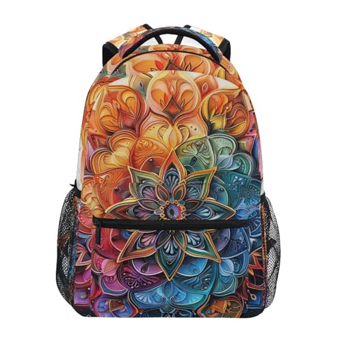 Abstract Colorful Mandala Flower (1) Laptop Backpack for Women Men, Personalized College Bookbag Travel Bag Casual Daypack back packs