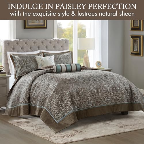 Madison Park Aubrey Reversible Quilted Bedspread Set, Solid Reverse Summer Breathable, Lightweight All Season Bedding Layer, Matching Shams, Bedspread Queen(102"x118"), Blue 5 Piece by Madison Park - Image 2