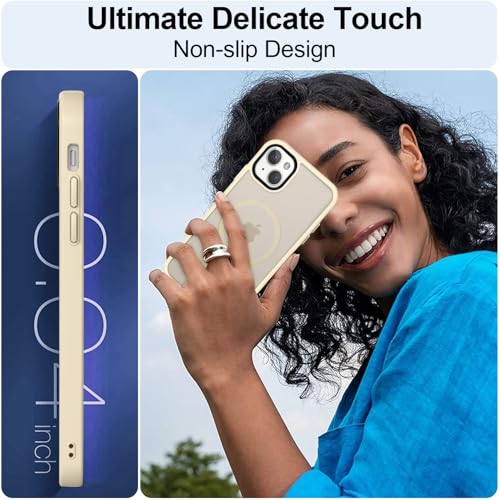 Image of MOCCA Strong Magnetic for iPhone 13 Case, [Compatible with Magsafe][Screen Protector+Camera Lens Protector] Translucent Matte Back Slim Shockproof Case for iPhone 13 Phone Case 6.1 inch, Light Gold