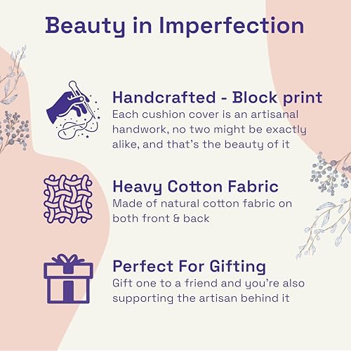 Image of Wakefit Designer Cushion Cover | 16x16 inch | Handmade Block Print | Cotton Fabric on Both Sides | Gentle Wash Only | Pack of 1 | Nishaan Maroon