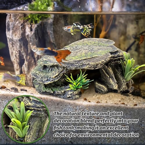 Image of PINVNBY Small Fish Tank Decorations (Size: 5.5 x 2.9 x 2.9 inches), Resin Rock Aquarium Decorations Fish Cave or Reptile Hide to Rest Play Breed, Suitable for Small Betta Humid Gecko Tortoise