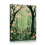 自由奔放に生きる春の植物キャンバスプリントフォレストフラワーガーデンウォールアートポスター寝室リビングルームホームウォールデコレーションアートワークグリーン70x90cmインナーフレーム