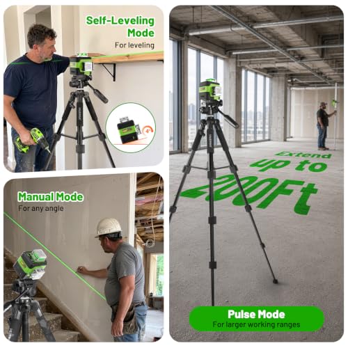 Image of HUEPAR Laser Level 360 Self Leveling with LCD Screen, 3 x 360 High Brightness Rechargeable 3D Lazer Leveler Tool for Construction and Picture Hanging, Strong Magnetic Bracket&Hard Carry Case -Y03CG