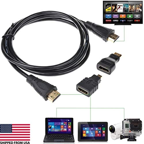 CompuPort 3 in 1 High Speed 1080P/4K 1.5m HDMI Cable Includes HDMI Mini & HDMI Micro Adapters Cable Compatible with Amazon Kindle Fire HD 8.9 Tablet and Any Micro, Mini or Standard HDMI Devices.