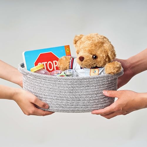 Image of 2-Pack Small Woven Gift Baskets Empty with Bags & Ribbons, Storage Basket for Father's Day for Dad, Baby Shower, Raffle, Birthday, Cute Organizer with Handles, 12 inchx8 inchx5 inch, Gray