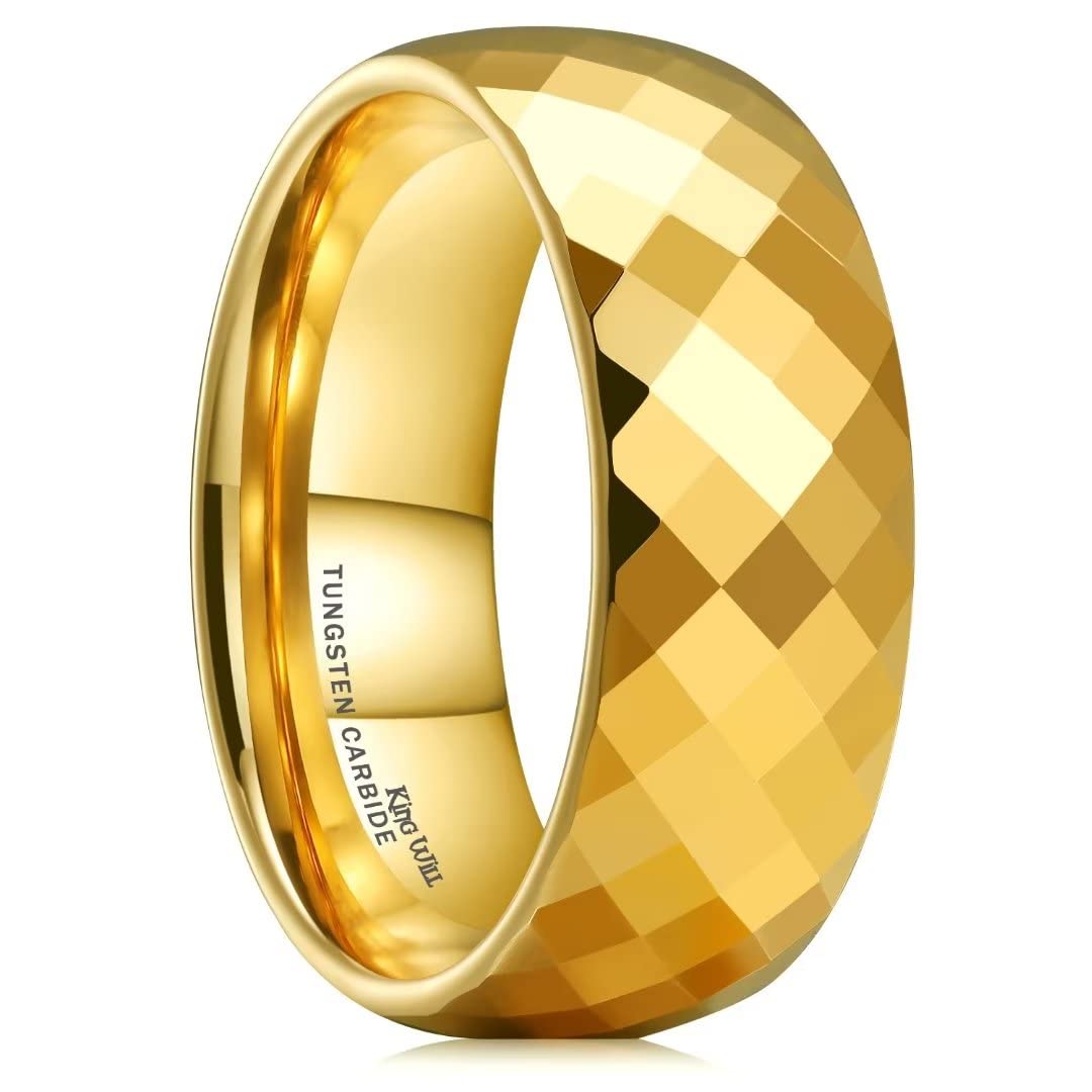 King Will Tungsten Carbide Wedding Band for Men Women-4/6/8mm Width 14K Gold Plated Tungsten Wedding Ring Matte Brushed & High Polished Style Comfort Fit Wedding Band Size 6-14