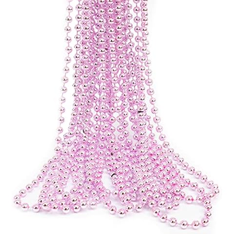 GiftExpress 12 pack of 33" Mardi Gras Beads Necklace, Metallic Baby Pink Beaded Necklace, Mardi Gras Throws, St Patricks's Day Beads, Party Beads Costume Necklaces, Plastic Cover