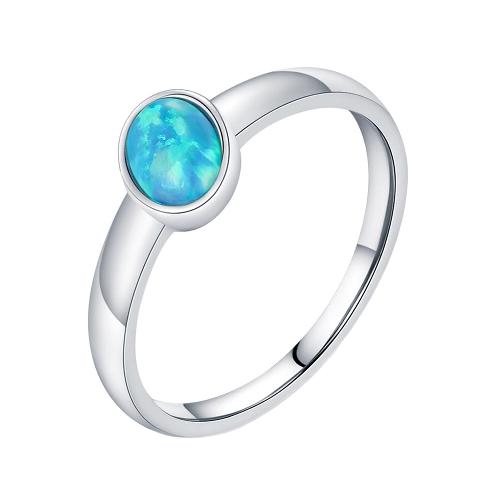 KnSam Eheringe 9K/14K Weiß Gold, Ovalschliff Blau Opal Hochzeitsband Au375/ 585 Weißgold, Solitärring Trauringe Echtschmuck, Gr.47-62