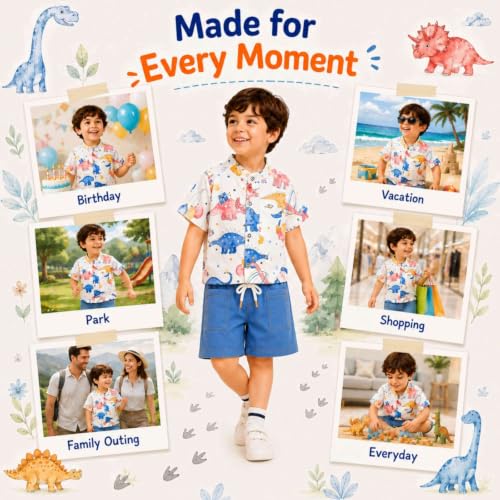 Image of Googo Gaaga Baby Boys Half Sleeve Dinosaur Printed Cotton Shirt with Shorts Clothing Set for Kids