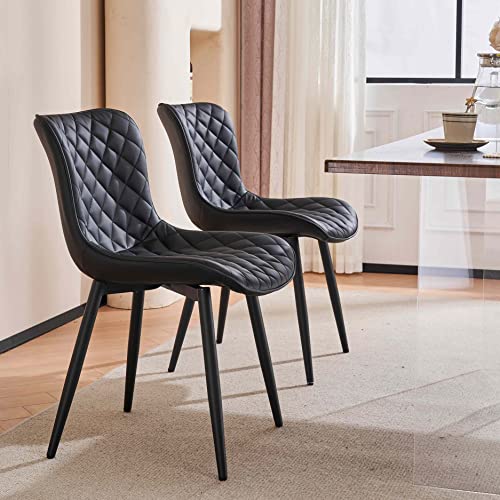 Youtaste Black Dining Chairs Set Of 2 Pu Leather Diamond Upholstered Modern Kitchen Dining Room Chairs Metal Thick Bar Counter Chairs High Back Home Kitchen Restaurant #TOP3