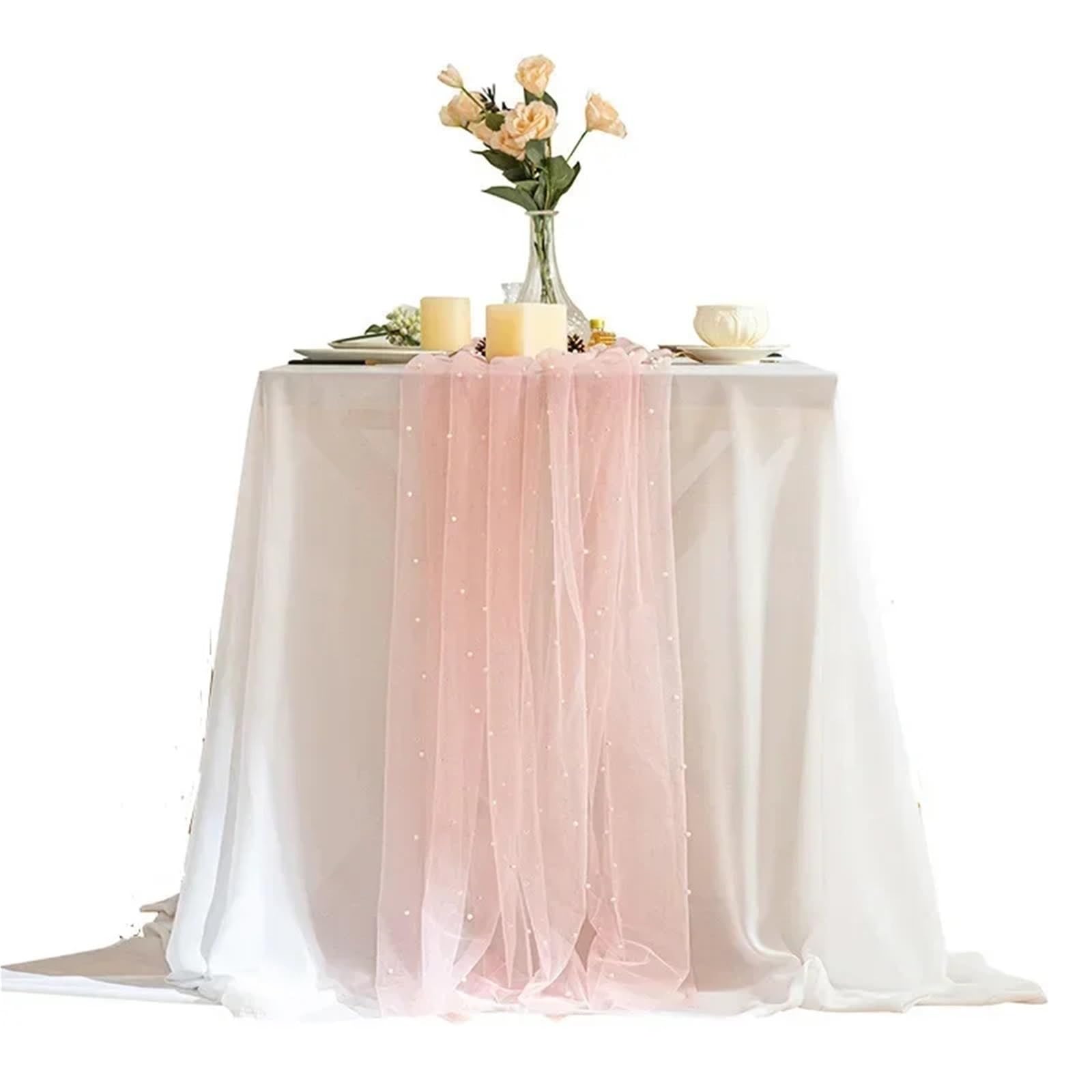 Chemin de Table à Fleurs, Lot de 2 nappes en Gaze Voile Rose Plusieurs Tailles(40X300CM)