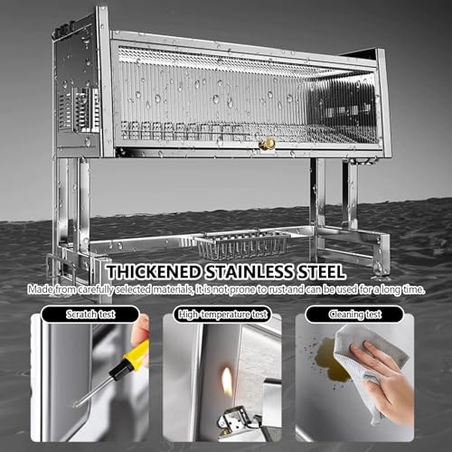 Estante para platos para fregadero, organizador de encimera de cocina ajustable que ahorra espacio para platos, cuencos y suministros de limpieza, resistente al óxido, fácil de instalar, diseño