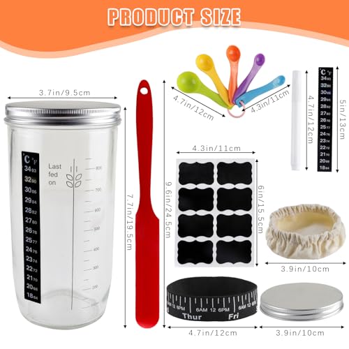 Sourdough Starter Kit, 35oz Reusable Sourdough Starter Glass Jar for Home Baking Bread Making Beginners