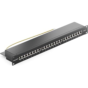 deleyCON CAT 6a Patch Panel Distribution Panel 24 Port RJ45 - Black