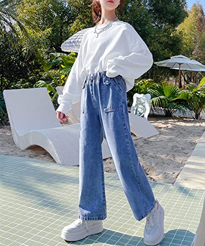 Betusline Girls' Casual High Waist Straight Wide Leg Jeans, 3-13 Years4