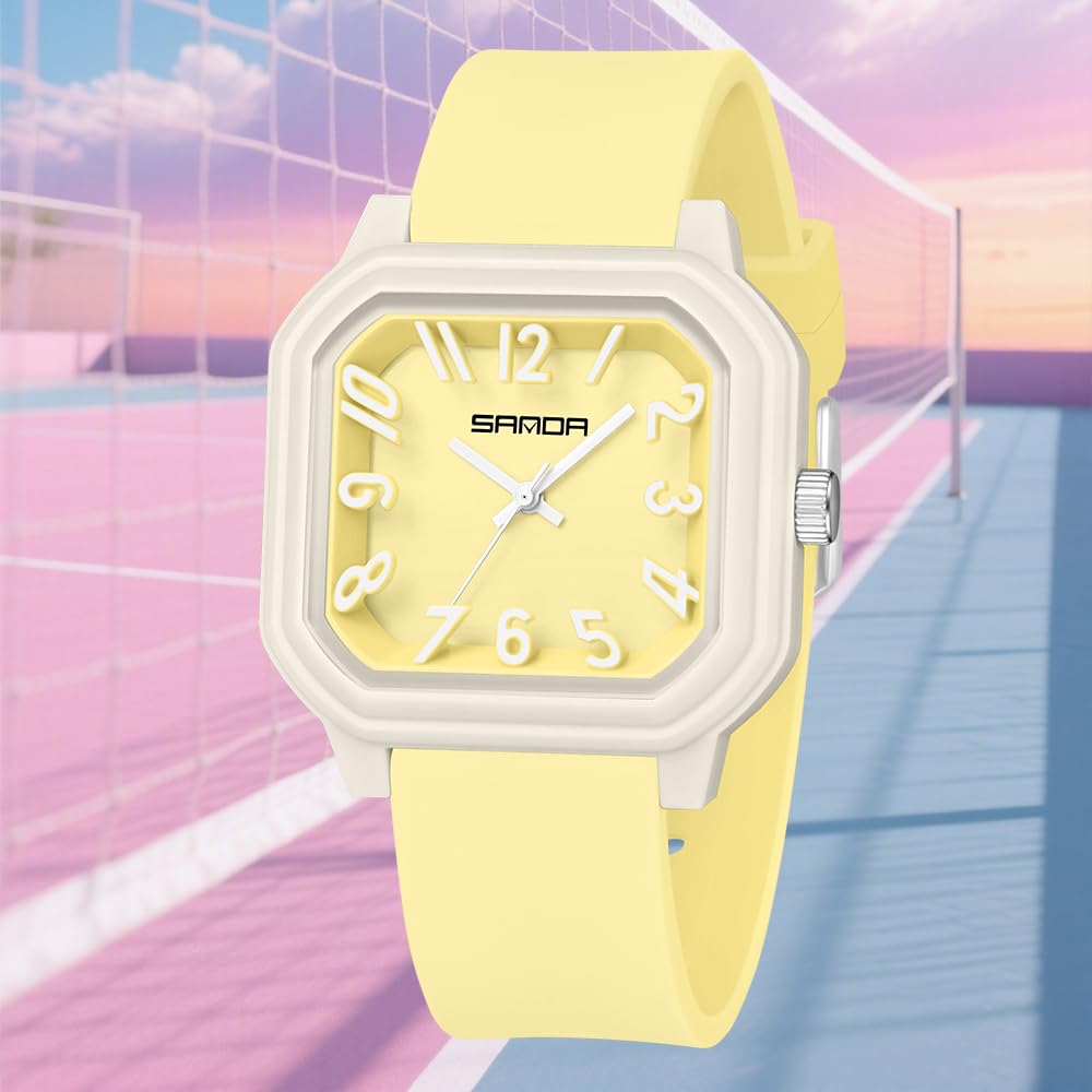 Gosasa Reloj de Cuarzo para Mujer, números arábigos Grandes, fácil de Leer, Esfera Cuadrada, analógico, Correa de Silicona Colorida, Reloj de Pulsera Casual para Mujer