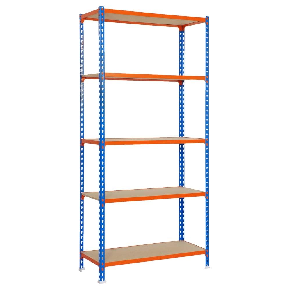 PROREGAL Schwerlastregal MULI | HxBxT 180x80x30cm | 5 Fachböden | Fachlast 150kg | Blau-Orange | Lagerregal Kellerregal Werkstattregal Metallregal Fachbodenregal Steckregal