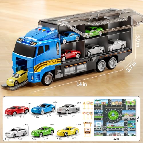 Image of NIPLOOOW Toddler Boys Toys for 3 4 5 6 Years Old, Truck Vehicle Toy Set with Play Mat, Die-Cast Toy Car Carrier Truck for Boys Kids, Birthday Gifts Toys for 3 4 5 6 7 8+ Year Old Boys