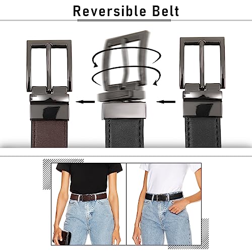AWAYTR Reversible Leather Belt for Women - Two Color-in-One Belt for Jeans Dress Women Men Belt with Rotated Buckle3