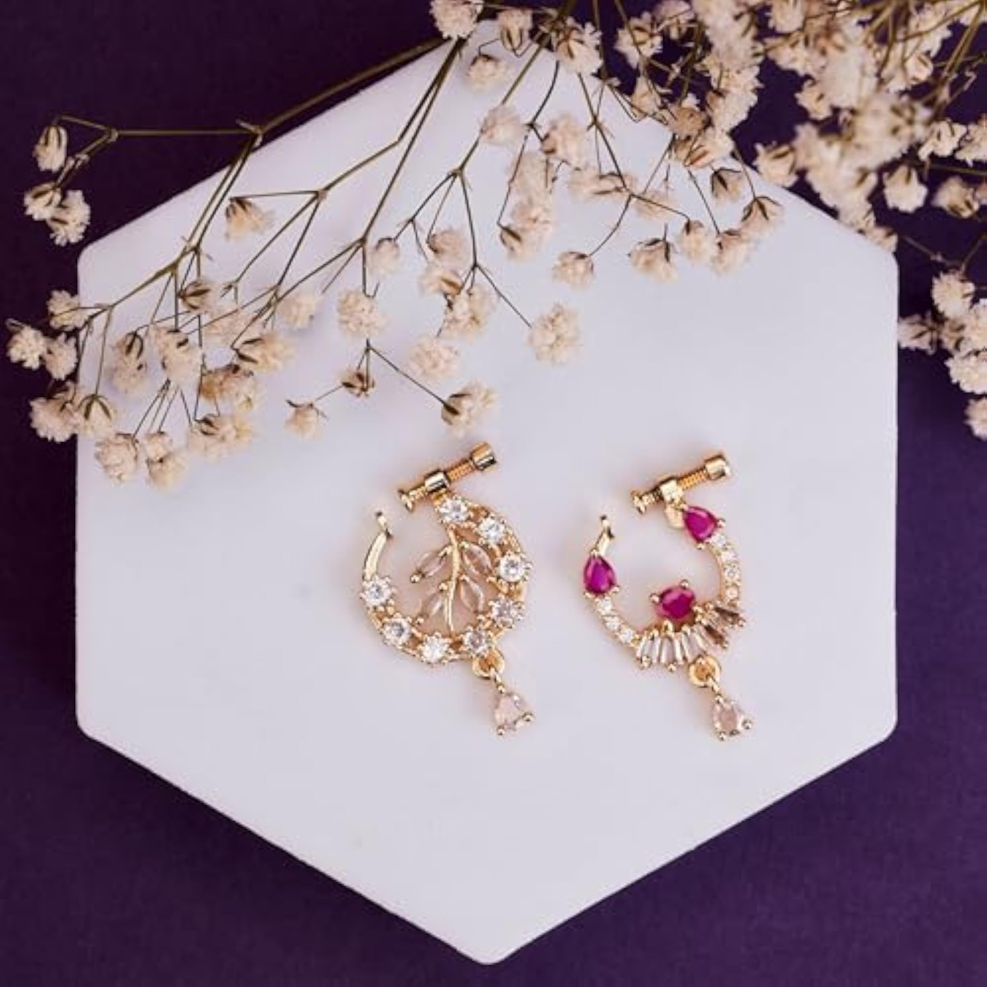Women's Crescent Shaped Gold Plated Combo Nose Pins