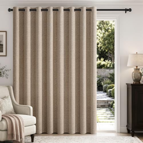 Image of MIULEE Extra Wide 100% Blackout Linen Curtains 100x84 Copper Brown | Room Darkening, Light Blocking, Thermal Insulated, Grommet Top, Linen Textured, Window Curtains for Sliding Door, 1 Panel