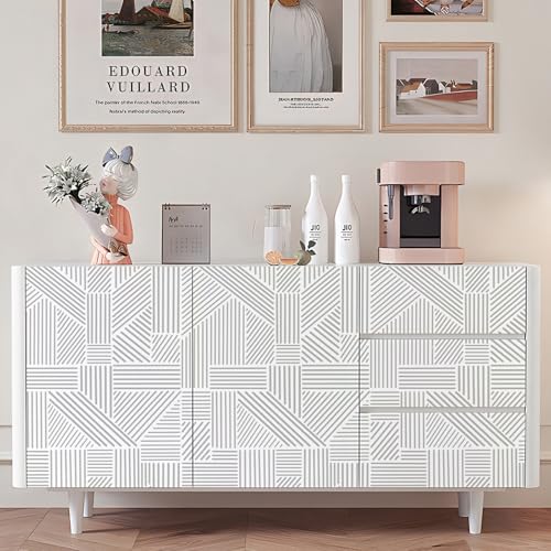 Tomete Gray And White Wallpaper Geometric Wallpaper Peel And Stick Wallpaper Boho17.3 Inch×118 Inch Modern Geometric Contact Paper For Cabinets Removable Line Bathroom Wallpaper Waterproof Self-Adhesive thumb #5