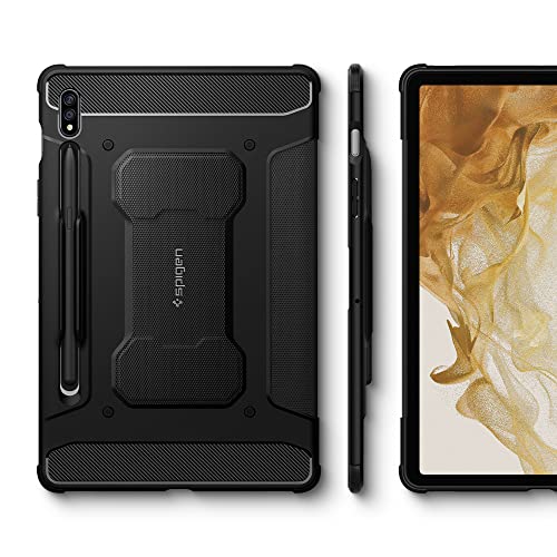 Image of Spigen Rugged Armor Case for Galaxy Tab S8 (2022) / Tab S7 (2020) with Built-in S Pen Holder - Black