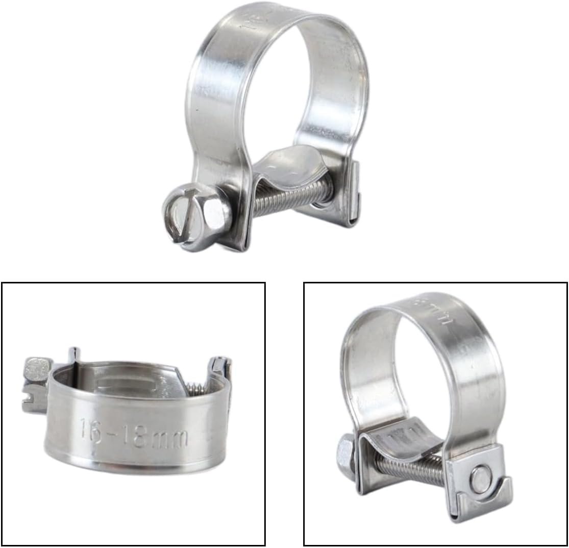 10 abrazaderas de manguera de acero inoxidable 304, mini abrazaderas de tubería de línea de combustible de 16-18 mm, abrazadera de unión de perno en T para instalación en automóviles