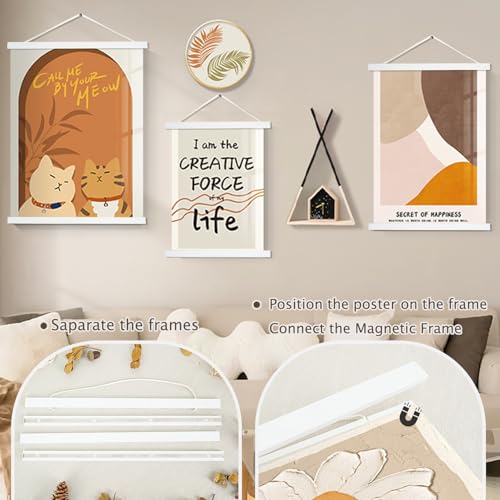 Image of Artmag Magnetic Poster Hanger Frame, 24x36 24x32 24x18 Light Wood Wooden Magnet Canvas Artwork Print Poster Hangers Frames Hanging Kit (White, 24 inch)