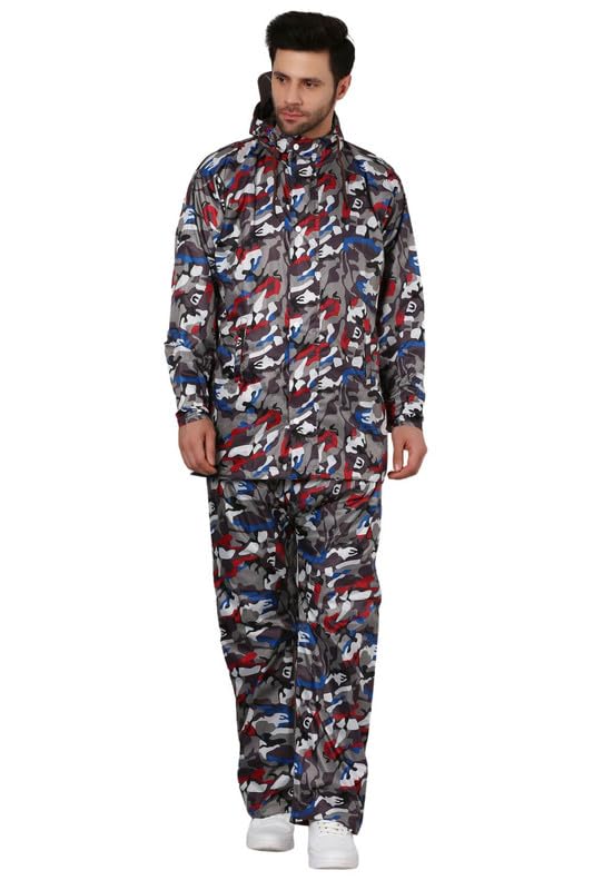 SuperEvershine By SuperMen's Reversible Rainsuit Long Jacket With Hood Waterproof Pant And Carrying Pouch (NR 510-P)