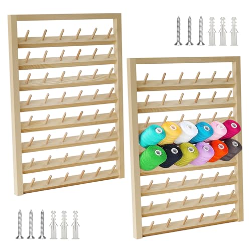 Image of 2 Pack Wooden Thread Holder,48 Spool Wooden Thread Rack Wall Mounted Sewing Thread Holder with Screws Multi Purpose Sewing Thread Holder Organizer for Embroidery Sewing Threads Hair Band US