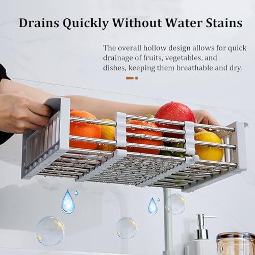 Adjustable Dish Rack Expandable Drying Basket for Sink Stainless SteelShelf for Draining Fruits Vetables and Dishes
