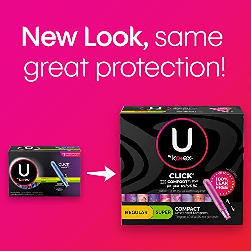 Image of U By Kotex Click Compact Tampons, Multipack, Regular /Super Absorbency, Unscented, 30Count (Packaging May Vary), 0.380 Lb