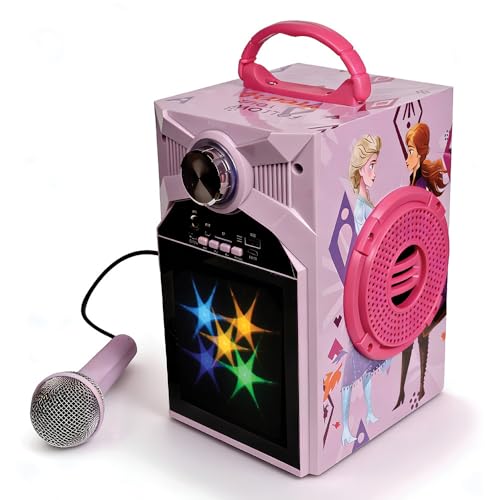 Image of Disney Frozen Kids Karaoke Bluetooth Speaker with Wired Microphone | 10W RMS Powerful Sound | RGB LED Party Lights | FM, USB, Micro SD & AUX | 4H Playtime | Perfect for Boys & Girls, Ages 5-16
