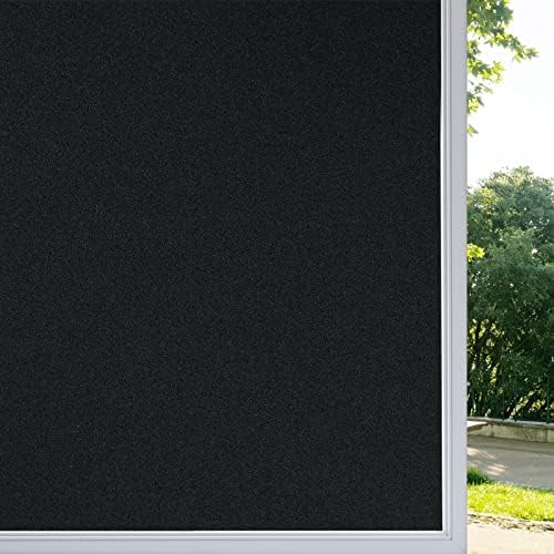 rabbitgoo Verdunklungsfolie für Fenster Abdunklungsfolie Schwarz 44,5x200cm | Statisch Selbsthaftend Selbstklebend ohne Kleber, Dunkel Blickdicht Blackout Schwarze Tönungsfolie Lic